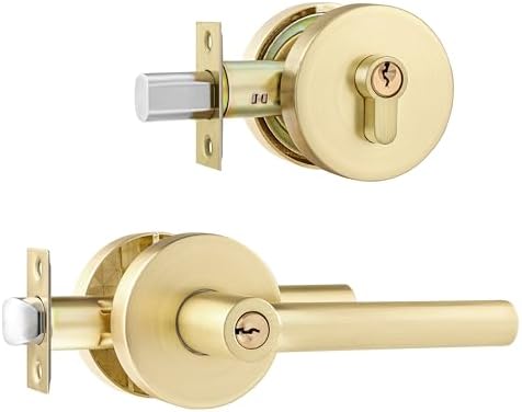 Secure Gold-Plated Door Handle Set