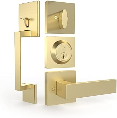 TOBELLE Modern Entry Door Handleset in Satin Brass Finish