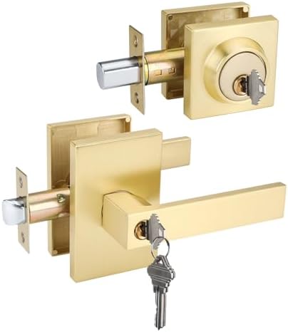 Gold Front Door Handle with Deadbolt Set