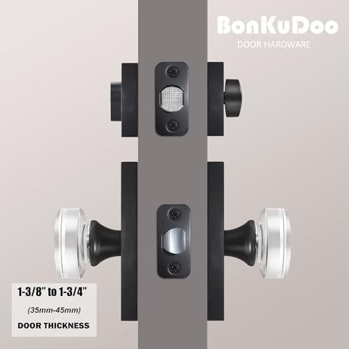 Sleek Glass Crystal Door Knobs with Deadbolt Set - Matte Black