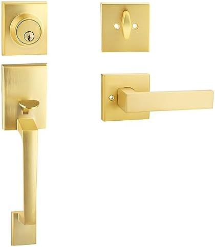 Secure Stylish Front Door Handle Set SATIN BRASS FINISH