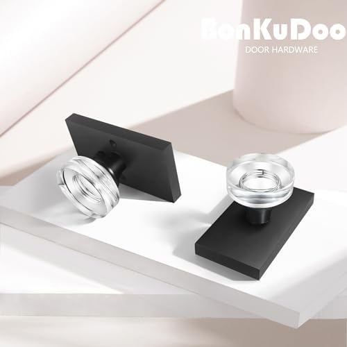 Sleek Glass Crystal Door Knobs with Deadbolt Set - Matte Black