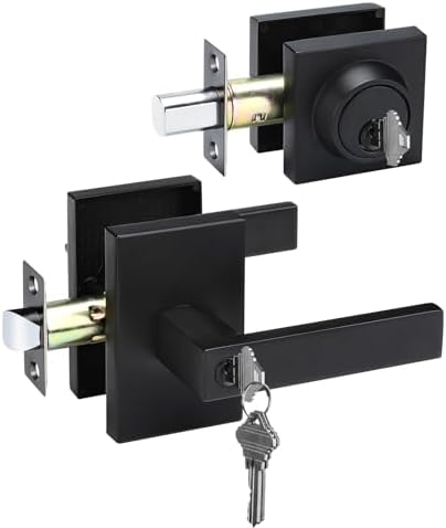 Haidms Black Exterior Door Lock Set with Matte Black Handles