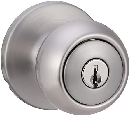Amazon Basics Exterior Door Knob With Lock Satin Nickel Coastal Style