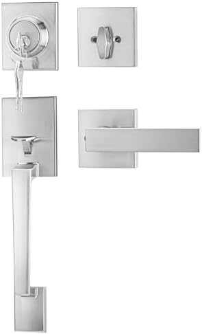 GoldenWarm Front Door Handle and Deadbolt Set Brushed Nickel Modern Design