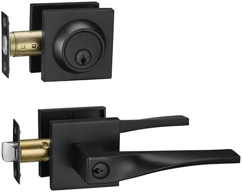 Berlin Modish Sleek Series Entry Lever Door Handle Set Reversible Iron Black