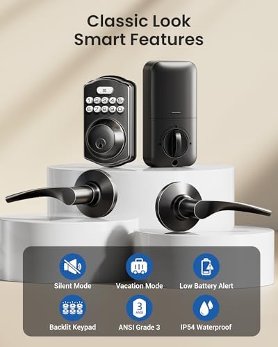 Seamless Keyless Entry Door Lock Set with 2 Lever Handles