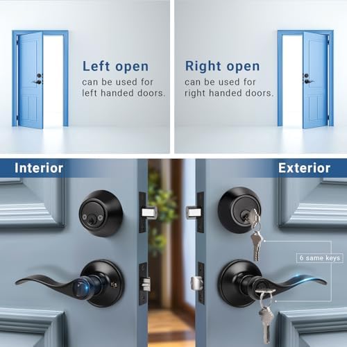 Matte Black Door Handle and Deadbolt Set with 6 Keys