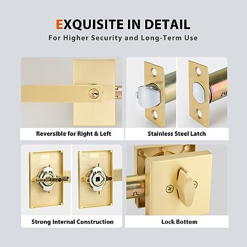 Gold Front Door Handle with Deadbolt Set