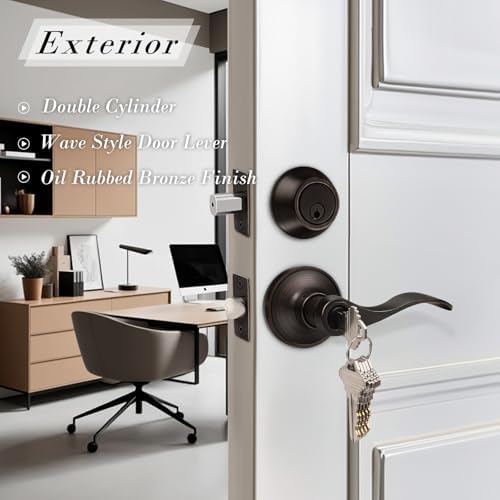 Secure Exterior Door Lock Set with Oil Rubbed Bronze Handle