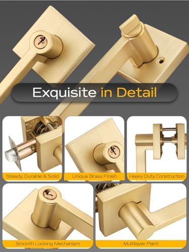 EHomeware Gold Door Handleset Satin Brass Reversible for RightLeft Doors