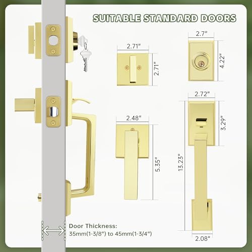 Moquin Double Front Door Lock Set with Polished Brass Finish