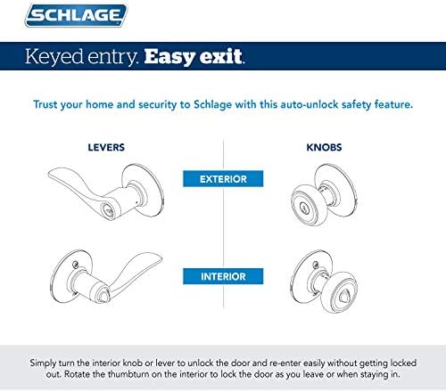 Schlage F51A Door Lever with Matte Black Finish Keyed Entry Security