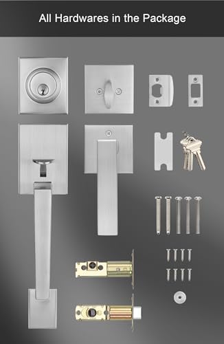 GoldenWarm Front Door Handle and Deadbolt Set Brushed Nickel Modern Design
