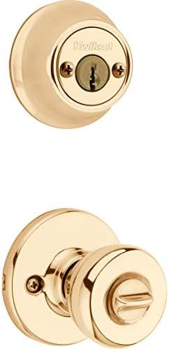 Kwikset patio door entry and deadbolt combo in polished brass
