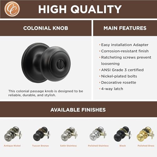 Copper Creek matte black door knobs - Privacy locking function