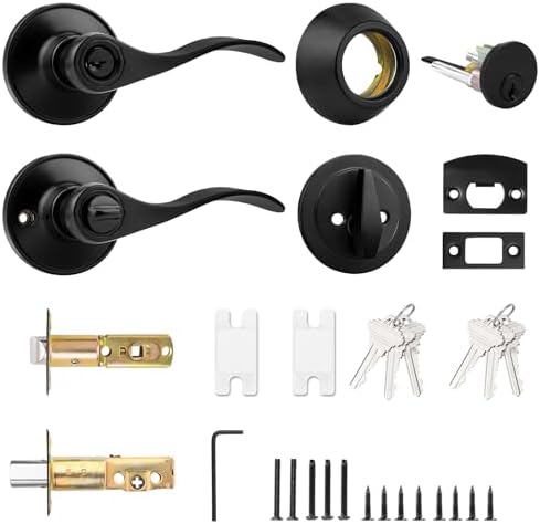 Versatile Front Door Entry Lever Lockset Single Cylinder Deadbolt Combination Set