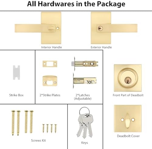 Gold Front Door Handle with Deadbolt Set
