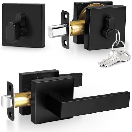 Sopoby Passage Door Handle Set Matte Black Single Cylinder Deadbolt Combo