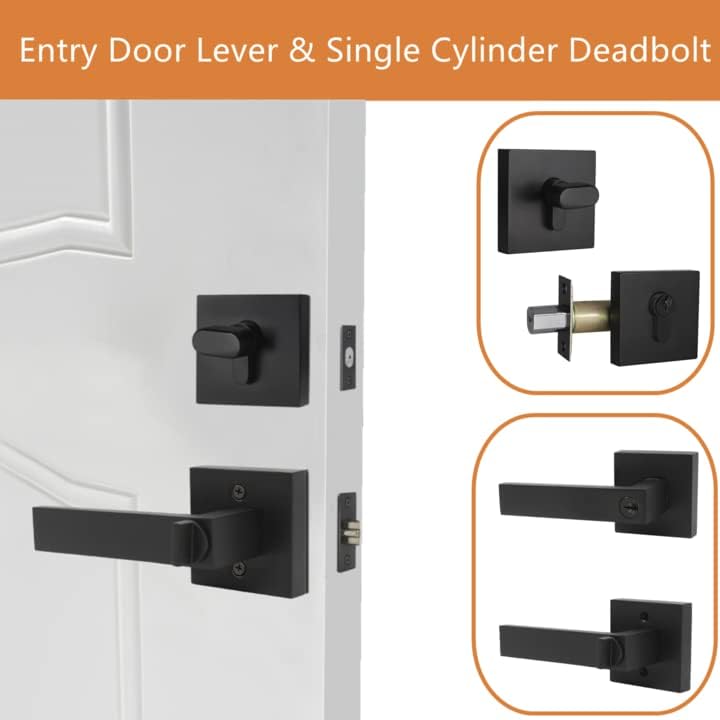 Probrico Square Keyed Entry Levers and Single Cylinder Deadbolts Combo