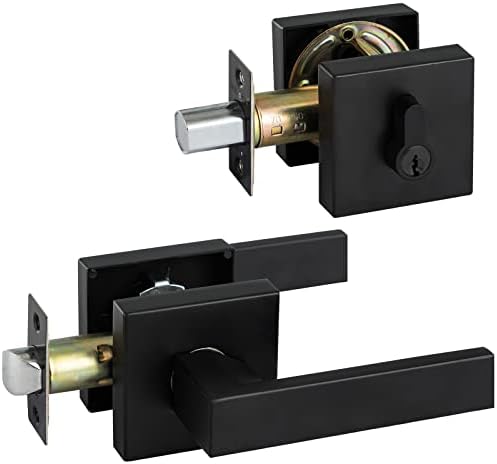 Durable Matte Black Front Door Lock Set with Deadbolt Lever