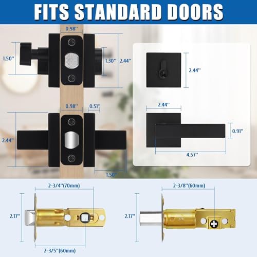 Sopoby Passage Door Handle Set Matte Black Single Cylinder Deadbolt Combo