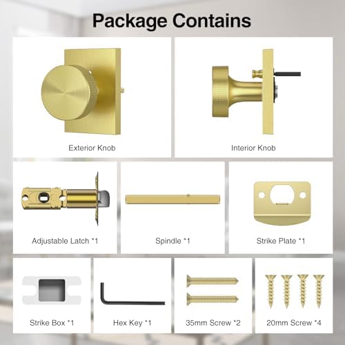 Gold Door Knob Anti-Slip Sturdy Easy Install