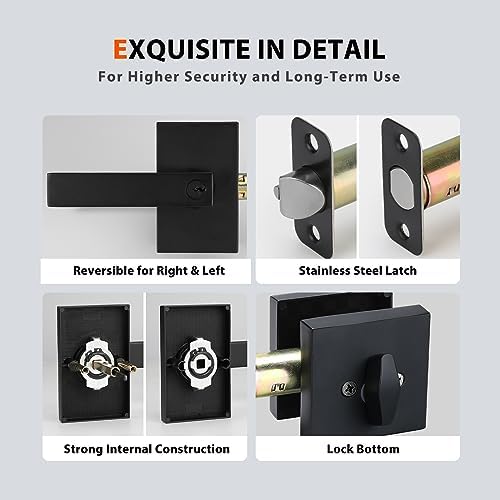 Haidms Black Exterior Door Lock Set with Matte Black Handles