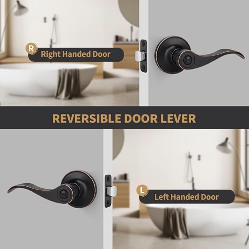 Wave Style Privacy Door Handle Keyless Lever with Red Finish