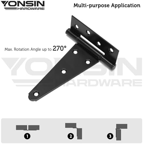 Sturdy 6 T-Strap Shed Door Hinges Black Quiet Operation