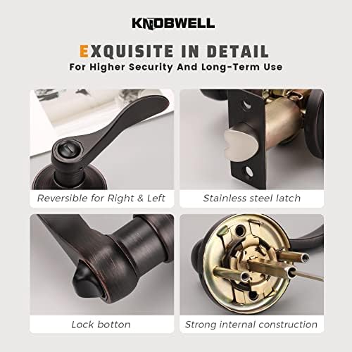 4-Piece Bronze Lever Door Handles for Privacy and Security
