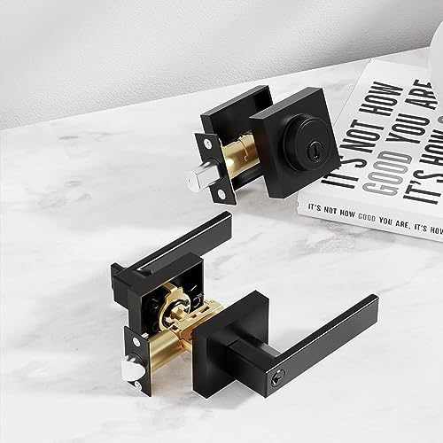 Entry Door Handle and Single Cylinder Deadbolt Combo with Matte Black finish