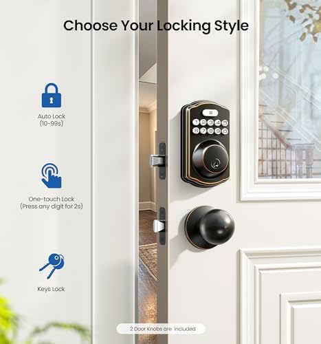 Advanced Keyless Door Lock with 2 Knobs Oil-Rubbed Bronze Smart Features