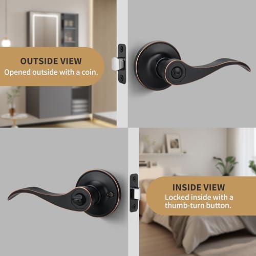 Wave Style Privacy Door Handle Keyless Lever with Red Finish