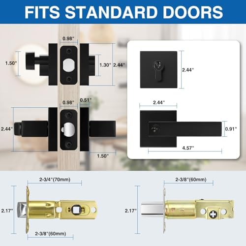 Sopoby Flat Black Door Handles Deadbolt Combo Pack