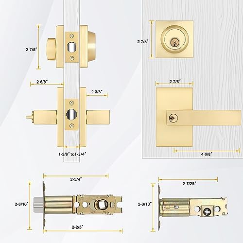 Gold Front Door Handle with Deadbolt Set