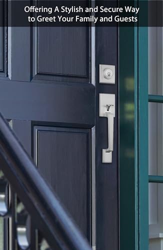 GoldenWarm Front Door Handle and Deadbolt Set Brushed Nickel Modern Design