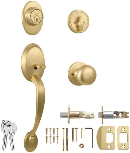 Design House Cambridge Door Handleset Satin Gold Reversible and Durable