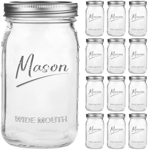 Mason Jars 32oz 12-Piece Set for Fermenting Canning Durable Sealed