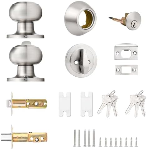 Probrico Keyed Alike Round Entry Door Knob and Deadbolt Set Satin Nickel