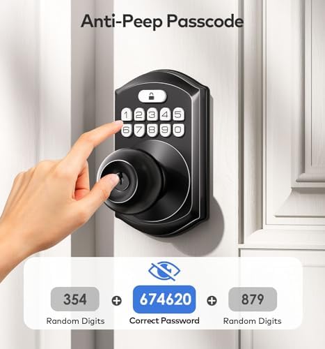 TEEHO Keyless Entry Door Lock With Handle - Matte Black