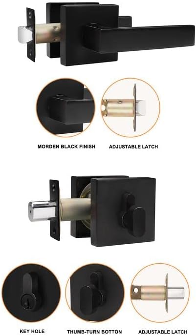 Probrico Flat Black Passage Door Lever Single Cylinder Deadbolt Combo Set