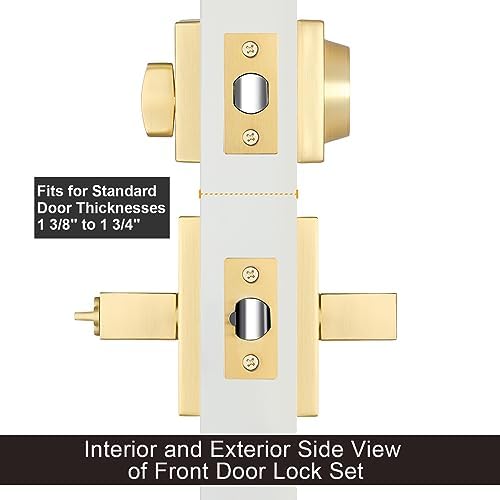 Gold Front Door Handle with Deadbolt Set