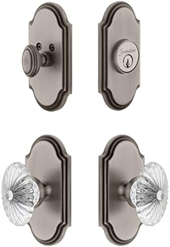 Grandeur Deadbolt Knob Set Antique Pewter Burgundy Crystal Knob 2-38 Backset