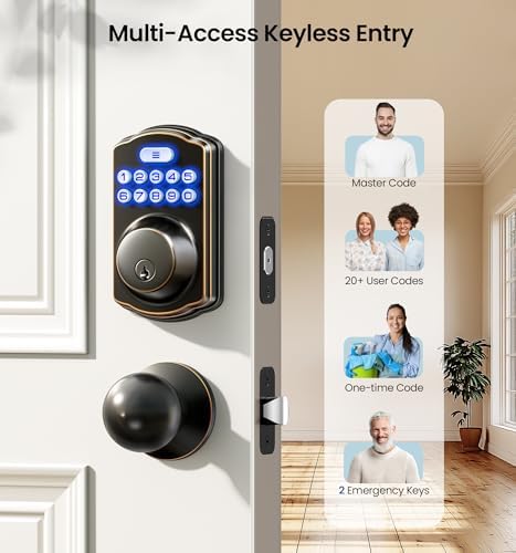 Advanced Keyless Door Lock with 2 Knobs Oil-Rubbed Bronze Smart Features