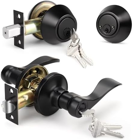 Matte Black Door Handle and Deadbolt Set with 6 Keys