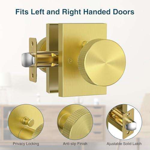 Gold Door Knob Anti-Slip Sturdy Easy Install