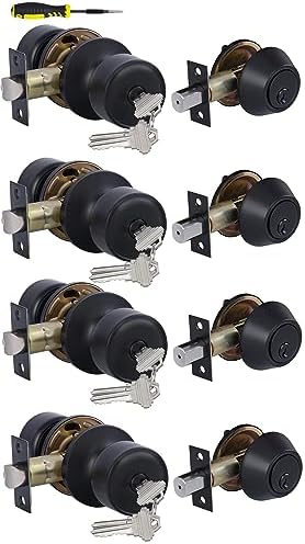 4-Set Keyed Alike Entry Door Knobs and Deadbolt Lock Set