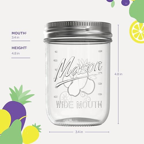 SEWANTA Wide Mouth Mason Jars 16 oz 5 Pack - Canning Pickling Preserving Sets