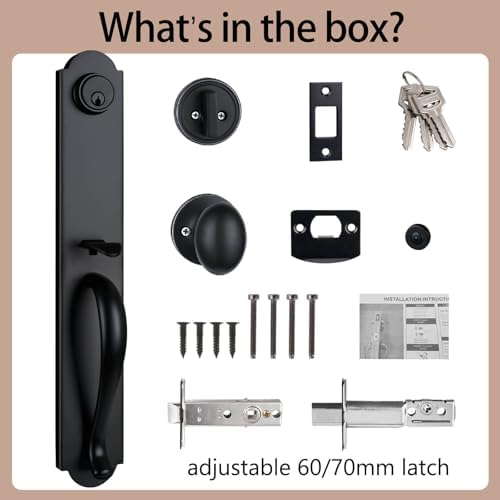 Matte Black Front Door Handleset with Deadbolt Adjustable reversible security